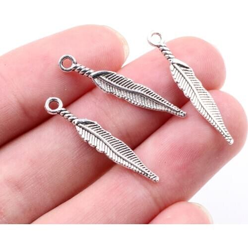 20pcs Charms Feather Leaf 28x5mm Antique Making Pendant fit,Vintage Tibetan Bronze Silver color,DIY Handmade Jewelry