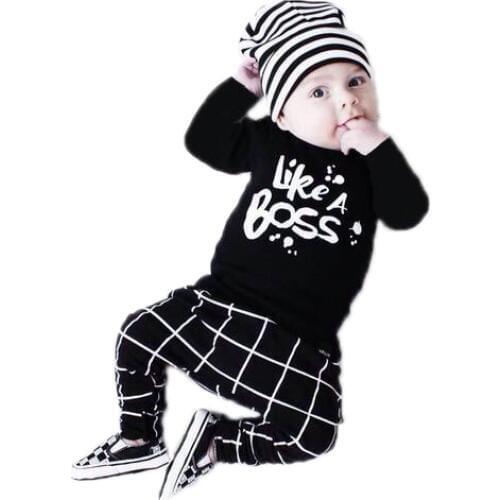 2020 Autumn style Baby Boy Girl Clothes Newborn Long-sleeved Letter Like A Boss T-shirt+Pants 2 Pcs/Suit Infant Clothing Set