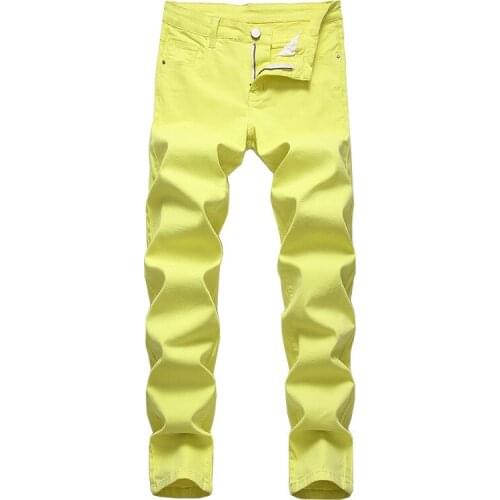 2021 New Fashion Design Causal Denim Pants Plus Size 42 Skinny Men Yellow Jeans Pantalon Homme