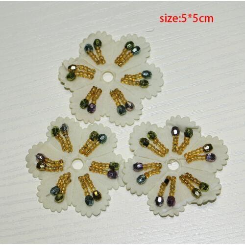 5 Pcs/pack Handmade Rhinestone beaded DIY Satin Ribbon Cherry blossoms Sewing Handmade Small Wedding Party Craft Decor Badges