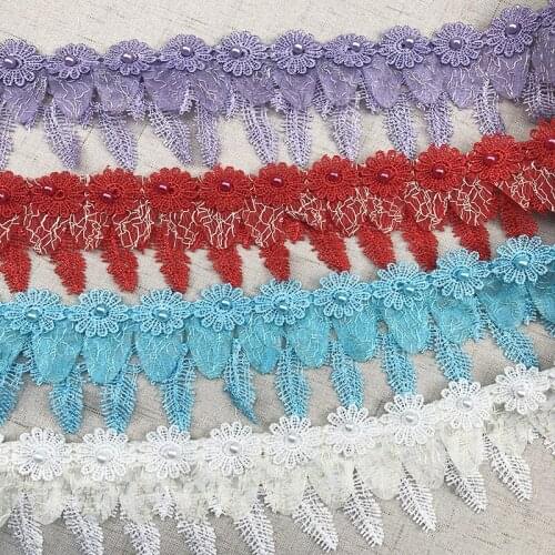5Yards/lot 6.5cm Pearl 3D Flower Tassel Lace Edge Trim Ribbon Fabric Embroidered Applique Sewing Craft Wedding Dress Clothes