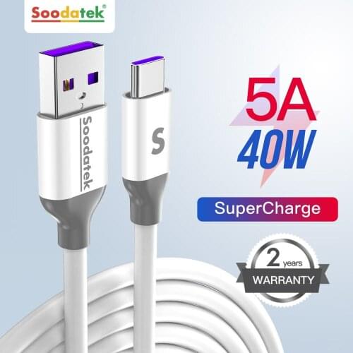 5A USB Type C Cable for Huawei P40 Pro Mate 30 P30 Pro Supercharge 40W Fast Charging USB-C Charger Cable for Phone Wire Cord