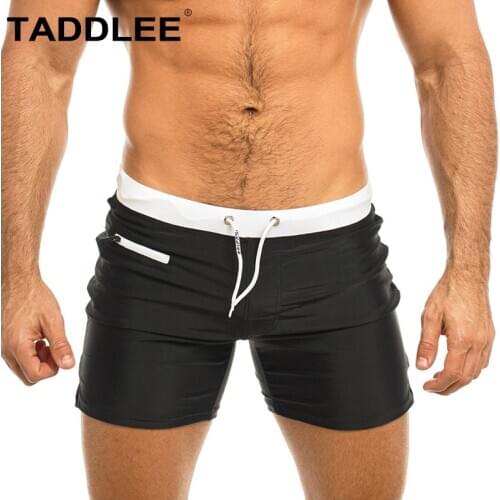 Taddlee Brand Sexy Mens Swimwear Swim Shorts Trunks Square Cut Black Blue Solid Color Swimsuits Boxers Bathing Suits Gay Board