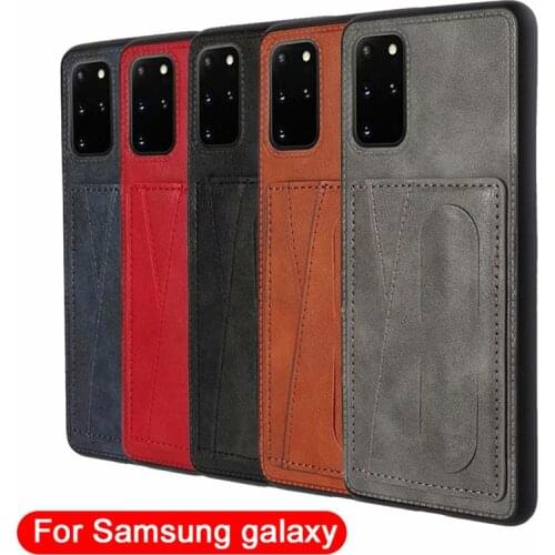 Leather Business Shockproof Man Phone Case For Samsung S20 S21 Ultra S9 S10 Plus Note 8 10 20 with Car Magnetic Slots Back Cover