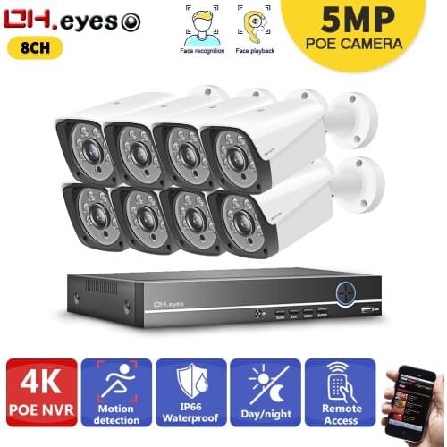 Home Audio Record 5MP POE Camera System Monitoring Security Cameras Set Outdoor CCTV Video Surveillance System 8CH NVR Kit 4K