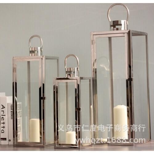 European stainless steel lantern portable glass candlestick candlestick wedding banquet for the beach club hotel Decoration