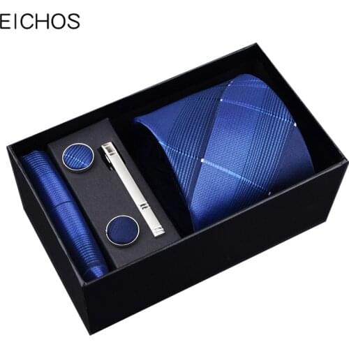 Gift box packing Mens Formal Business Tie Five-piece Twill stripes Plaid Men Ties Set Blue Red Cravat for Wedding Necktie