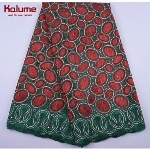 Kalume High Quality African Swiss Cotton Lace Fabric Stones Nigerian Swiss Voile Cotton Lace Fabric For Nigerian Dress Sew 2062