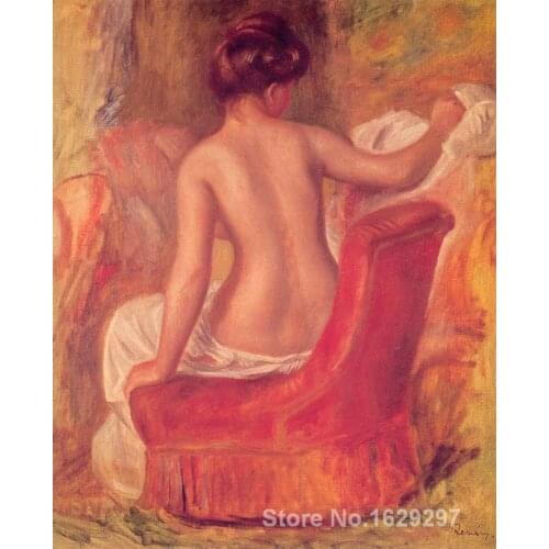 Oil painting art gallery Nude in a Chair by Pierre Auguste Renoir reproduction Canvas Handmade High quality