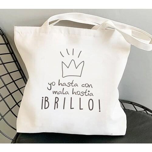 Kawaii Spanish Womens bag básico Phrase Print female canvas tote bag Letter Graphic Woman Shopper bag shopping bags