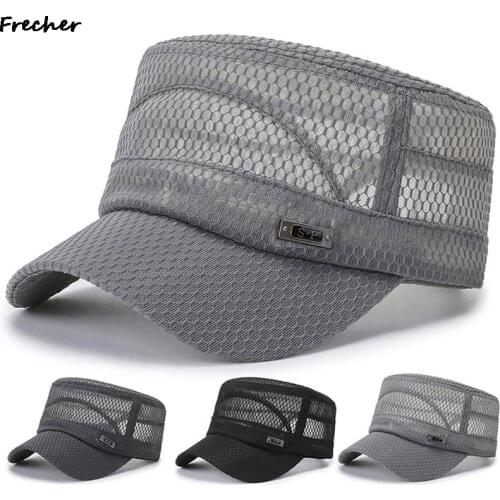 Summer Mens Summer Hat Mesh Military Caps Flat Top Snapback Adjustable Baseball Cap Cadet Army Man Breathable Trucker Caps