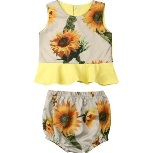 2019 Brand Toddler Clothes Baby Girls Summer Outfits Clothes T-shirt Tops Skirts+Shorts 2PCS Set