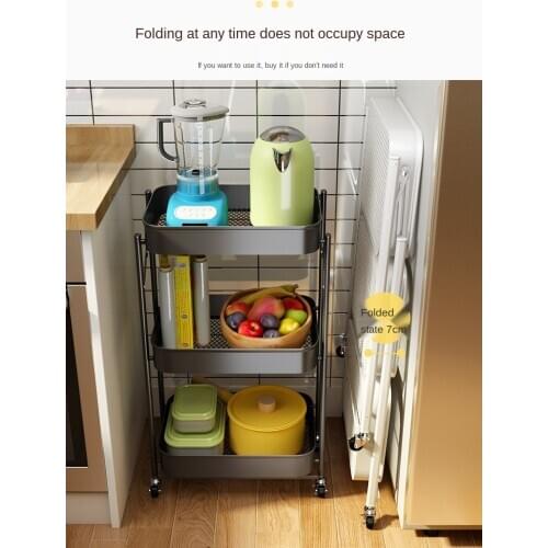Kitchen Multi-Functional Storage Rack Floor Multi-Layer Vegetable Snack Storage Folding Trolley Article Storage Shelf Movable