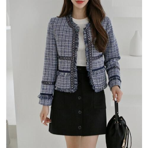 Small fragrance Ladies Tweed Jackets Coat Fashion Autumn Long Sleeve Tassel Woolen Jacket Womens Open Stitch Short Coats Casaco