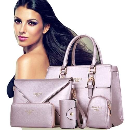 Fashion Women 5 Piece/set Handbag Purse Set Classic Messenger Bag Imitation Leather Shoulder Bag 6 Colors Ladies PU Bag