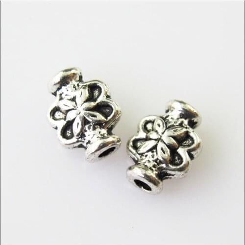 Fashion 70Pcs Tibetan Silver Color Tube Flower Star Spacer Beads Charms 6x8mm