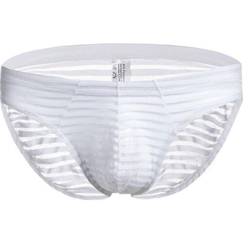 Men Sexy See-through Striped Briefs Breathable Mesh Pouch Transparent Underwear Underpants Lingerie Night Wear Shorts M L XL XXL