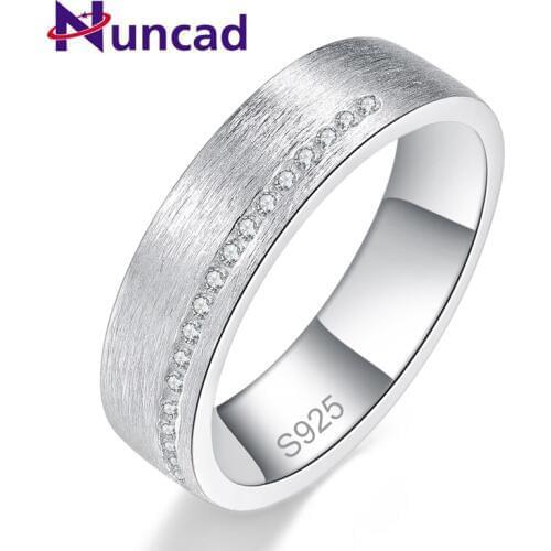 Nuncad 100% 925 Sterling Mens Ring Frosted Face Inlaid crystal wedding bands engagement ring jewelry gift