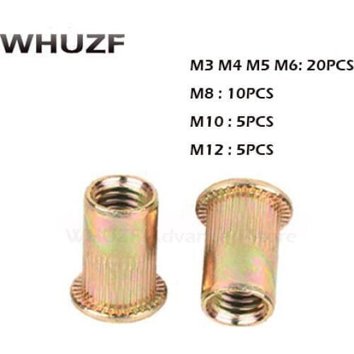 M3 M4 M5 M6 M8 M10 M12 100PCS Carbon Steel Rivets Mix Hollow Rivet Set Zinc Plated Threaded Rivet Metal Plate Tube Fastener Tool