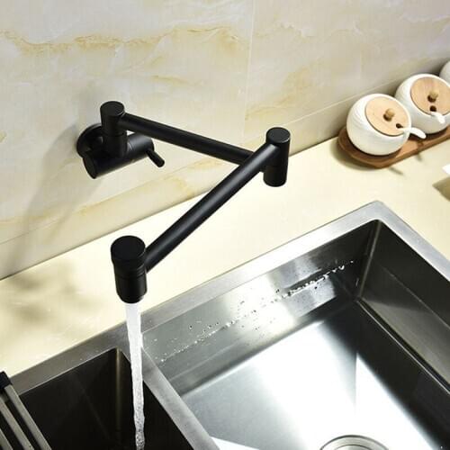 Wall Mounted Kitchen Faucet Single Lever Rotate Folding Spout Single Cold Water Tap Swivel Retractable Basin Faucet Dual Switch
