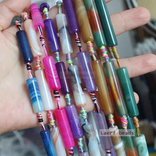 Around 7-8X30-40mm Natural AgateTube shape beads ,For DIYJewelry making! Mixed wholesale for all items