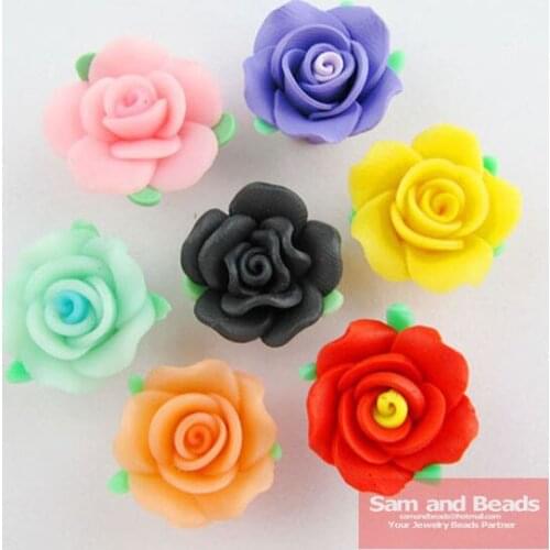 Wholesale!!! (20Pcs=1Lot !) Mixed Polymer Clay Flower With Leaf Spacer Beads 20mm For Jewelry Making Free Shipping FM06