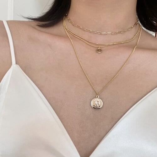 Huge Bud 4pcs Necklace Set for Women 14k Gold Plated Choker Necklace for Women Clavicle Chain Elegant Charm Coin Pendant Jewelry