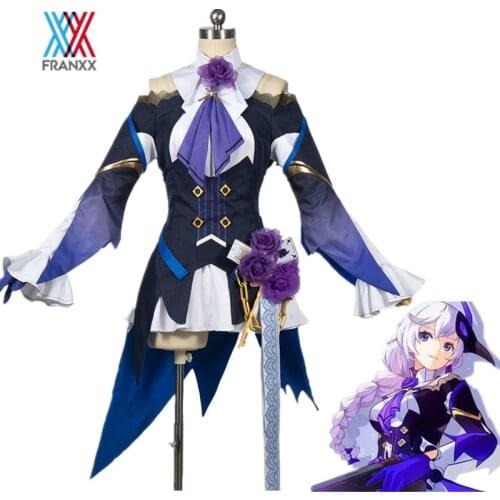 Game Honkai Impact 3 Kallen Kaslana Cosplay Costume Purple Dress Full Set Uniform Synthetic Wigs Hair Adult Woman Girls Clothes
