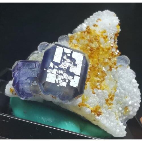 Natural rare blue green fluorite mineral crystal sample rock and crystal healing interior decoration