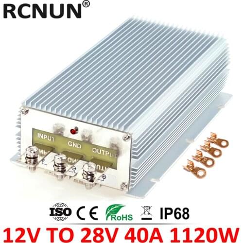 RCNUN 12V TO 28V 40A DC-DC Boost Converter Regulator 12 Volt to 28 Volt 1100W Step Up Power Supply for Trucks Air Conditioning