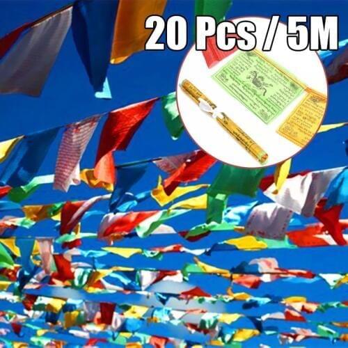 Religious Flags Tibetan Buddhist Supplies Colour Print Prayer Flag Artificial Silk Tibet Lung Ta Banner Scriptures Streamer