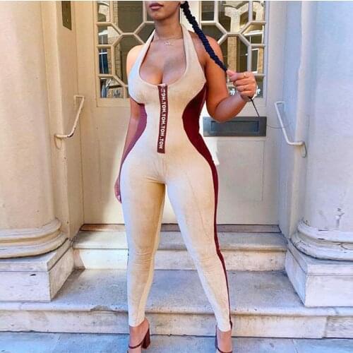 Sexy Stretch Tank One Piece Jumpsuit Sleeveless Backless Silk Velvet Women Velour Halter Romper Female Night Club Autumn Winter