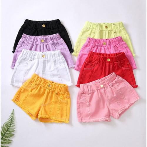 Girls Shorts 2020 Summer Slim Hot Pants For Girl Children Casual Trousers Hole Kids Shorts Candy Color Teenager Clothing