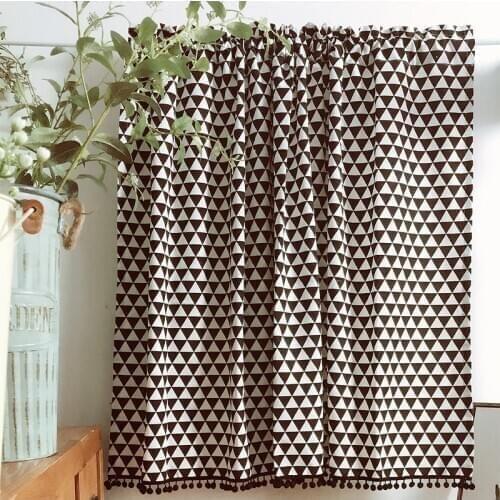 Nordic Half Curtain Geometric Black and White Triangular Lattice Pattern Cloth curtain for Bar Kitchen Cabinet Door