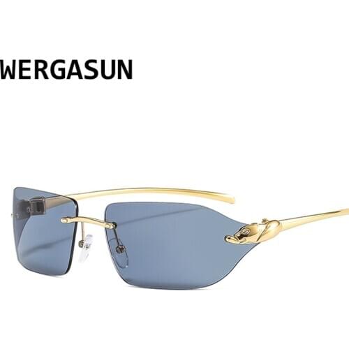 WERGASUN Rimless Rectangle Sunglasses Men Women Vintage Shades UV400 Driving Sun Glass Frameless Fashion Eyewear