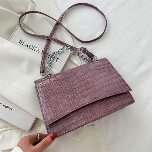 Vintage Crossbody Bags for Women Leather Shoulder Bags Women Stone Pattern Flap Messenger Bag Sac Chains Female Solid Handbags