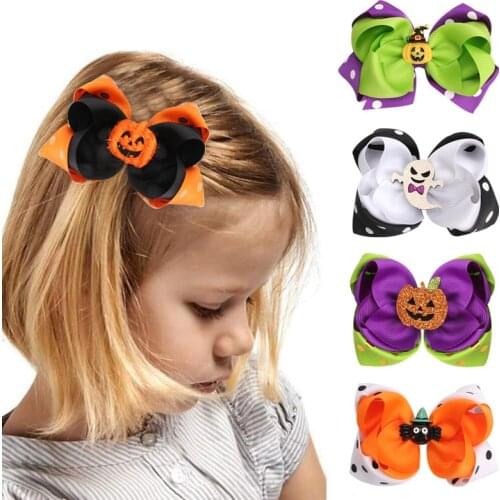 2/3/4PCS Big Hair Bow Set Halloween Print Hair Clips Hairpins Kids Baby Ornament Barrettes Children Hair Accessories Headwear