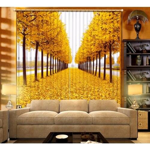3D Curtain Custom Any Size Beautiful Photo Yellow Leaves 3D Curtain Blackout Curtain Living Room 3D Bathroom Shower Curtain
