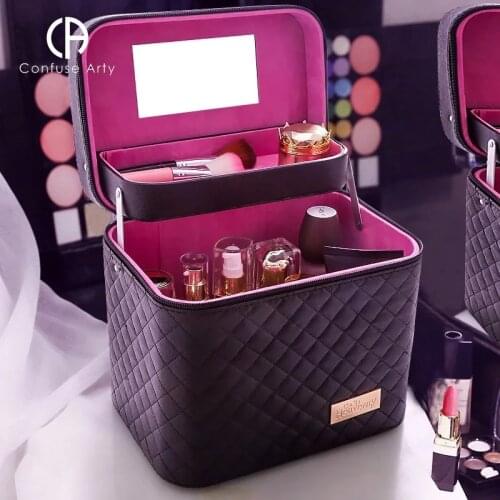 Women Waterproof Cosmetic Bag Jewelry Storage Box Travel Beauty Kits Suitcase Portable Makeup Case