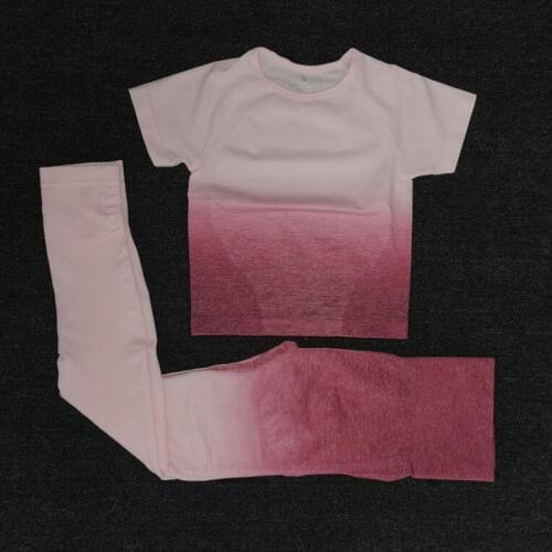 2pcs Women Seamless Yoga Set Gym High Waist Ombre Leggings +T-Shirts crop Top Suit Fitness Workout Sports Sportswear Set