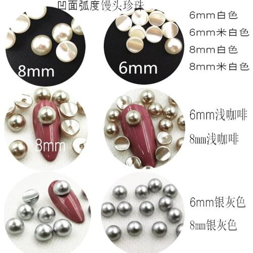 100pcs/Pack Japan Alloy Nail Art Charms Decals 6/8mm Concave Curved Semicircular Pearl Metal Accessories Bride Nail Sticker DIY