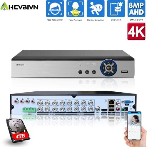 16 Channel CCTV AHD DVR Recorder 4K Face Recognition 8MP 6 in 1 Hybrid DVR NVR 16CH H.265 Digital Video Surveillance Recorder