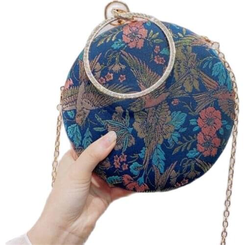 2020 round shaped evening bags printed flowers wedding banquet purse mini clutch wallets drop shipping MN1554