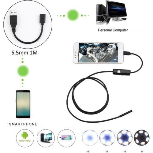 5.5mm 1M Focus Endoscope Camera Lens USB Cable Waterproof 6 LED Mini USB Endoscope Inspection Camera for Android Drop Shipping