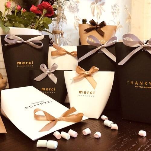 50pcs Merci Christmas Baking Biscuit Food Packaging Black/White/Kraft Paper Box Birthday Party Handmade Gift Supplies