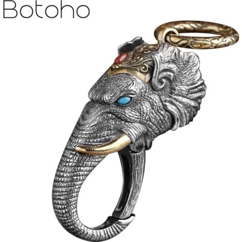 925 Sterling Silver Turquoise / agate Men Retro biker elephant keyring key ring keychain Blue red S925 Sterling Silver Pendant