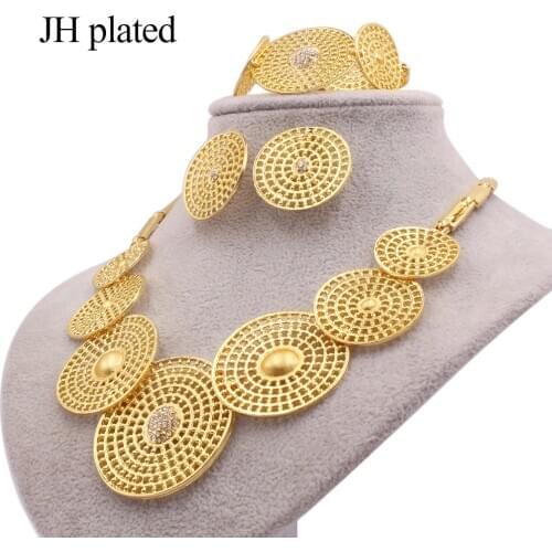African gold color jewelry sets for women bridal wedding gifts wife party Bracelet round necklace earrings ring sets Ornament