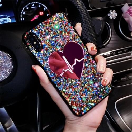 3D Love Heart Sequin Bling Case For Xiaomi Redmi Note 10 pro max 10s Cover Coque Case For Xiaomi Redmi Note 10