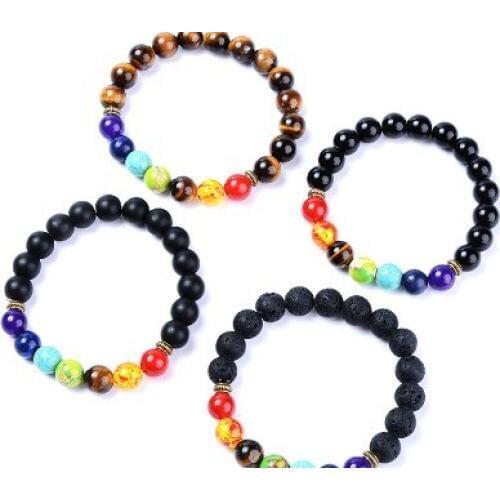 8mm br3 black stone volcanic lava Bracelet elastic yellow Tigereye Frosted agate Onyx Buddha Buddha Yoga Charm nature
