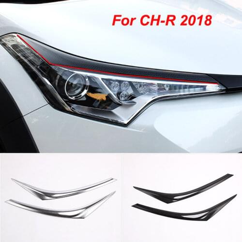 For Toyota For CH-R 2018 2017 Car Exterior Accessories 2pcs ABS Chrome/Carbon fiber Headlight Lamp Cover Eyebrow Trim Cover